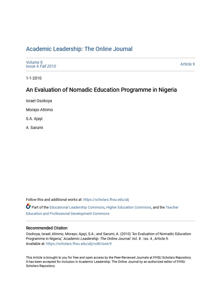 Evaluation of Nomadic Education in Nigeria | PDF | Evaluation | Teachers