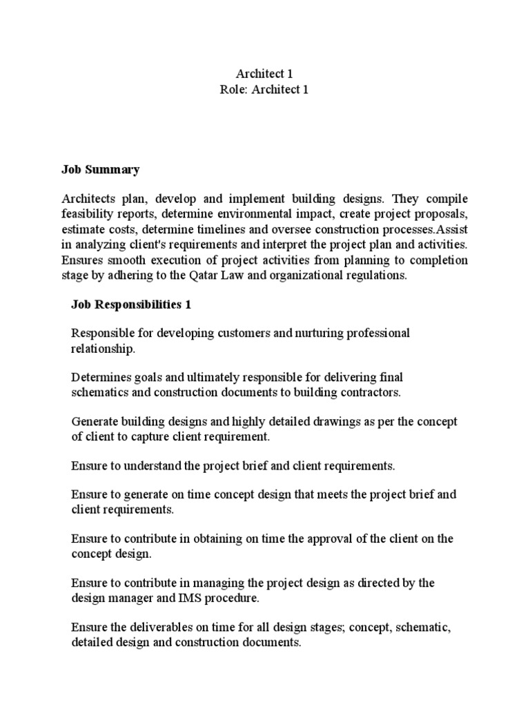 Architect Job Description PDF Architect Reliability Engineering