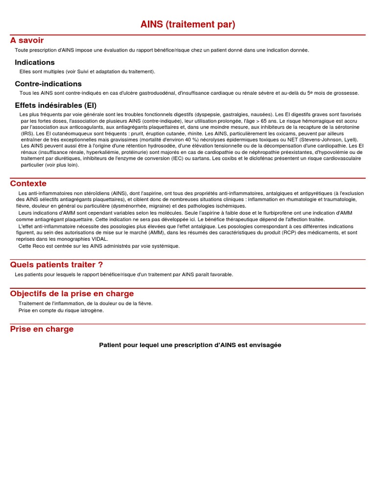 Indications et contre-indications des AINS | PDF | Anti-inflammatoire ...