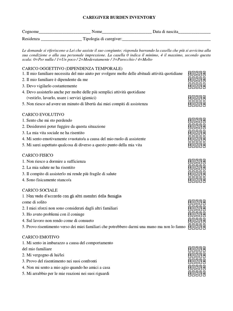 Caregiver Burden Inventory (CBI) (Novak e Guest, 1989) | PDF
