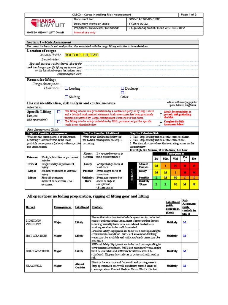 Cargo Handling Risk Assessment Guide | PDF | Risk | Personal Protective ...