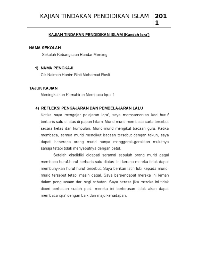 Proposal Kajian Tindakan Kaedah Iqra