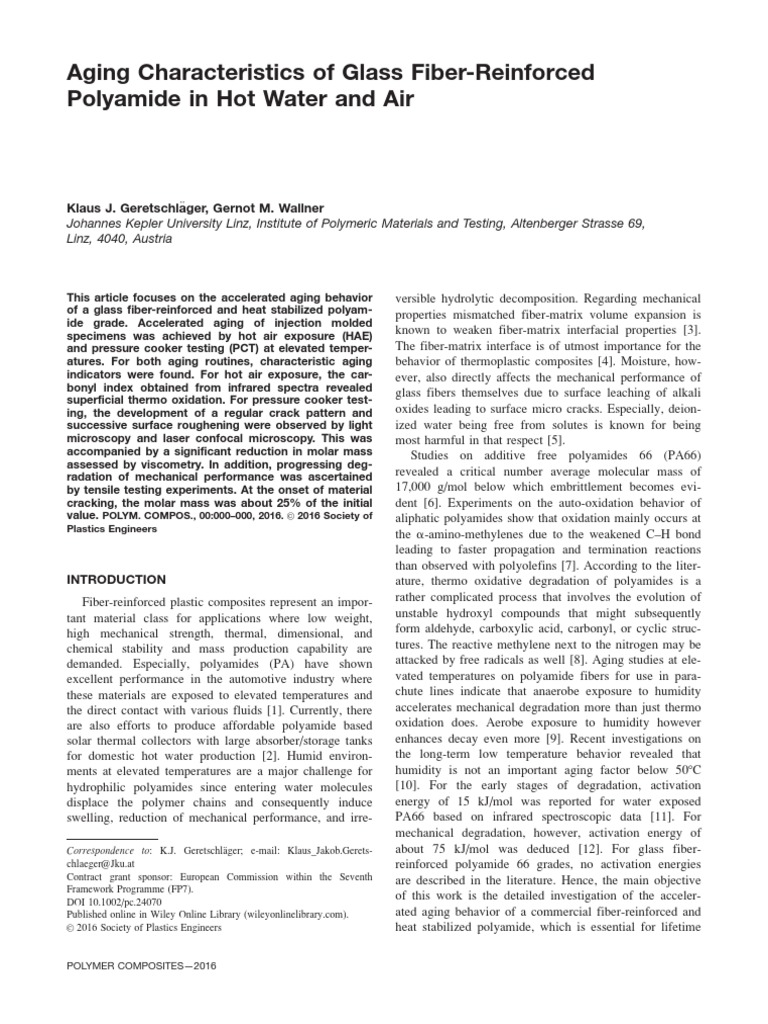 Aging Characteristics of Glass Fiber-Reinforced Polyamide in Hot Water ...