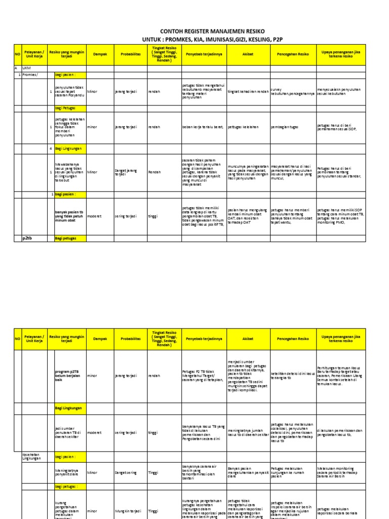 Contoh Register Manajemen Risiko Kesehatan | PDF