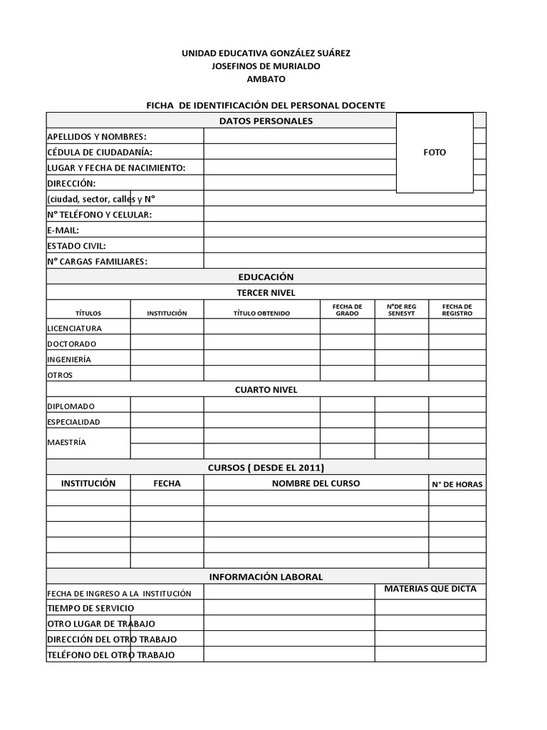 Ficha de Identificación Docente | PDF