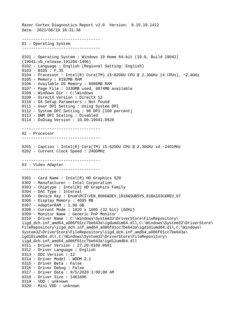 Cortex Diagnose Report | PDF | Microsoft Windows | Device Driver