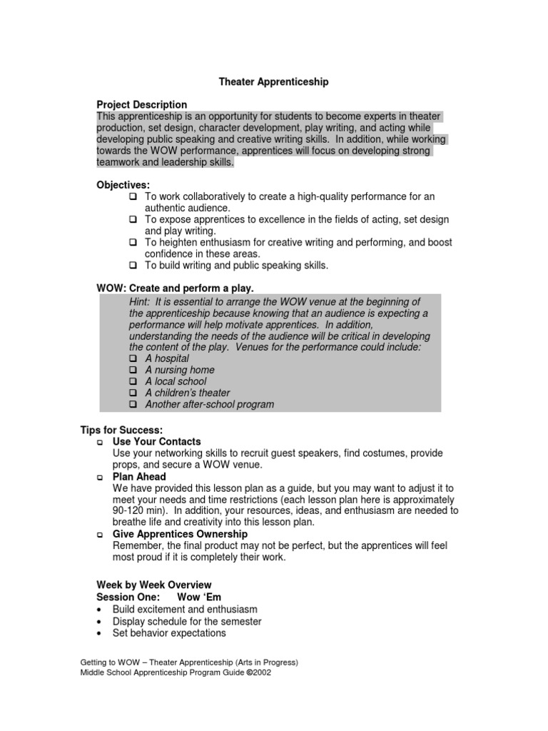 Middle School Theater Apprenticeship Guide | PDF | Apprenticeship | Actor