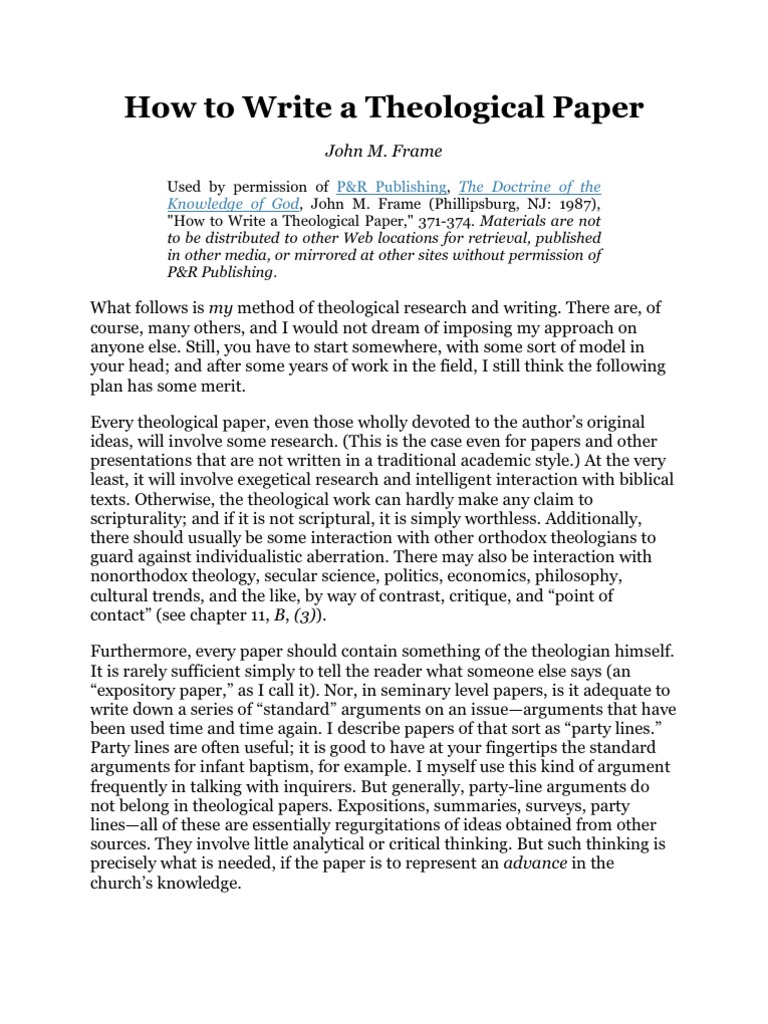 How To Write A Theological Paper  PDF  Theology  Evaluation