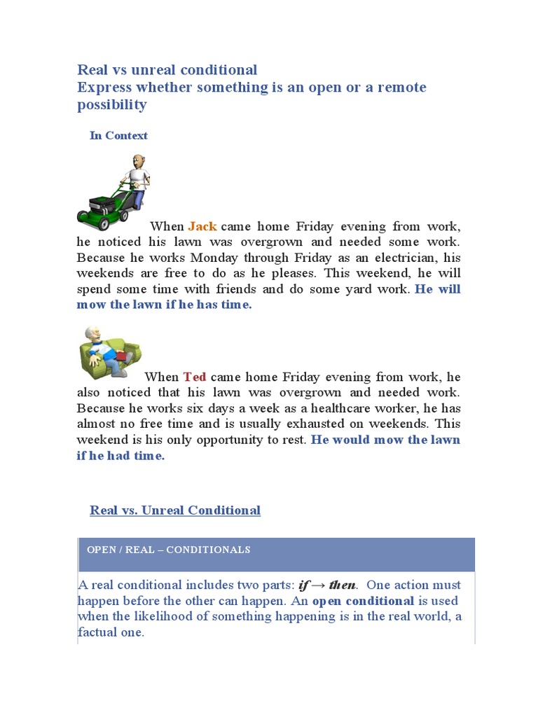 Real Vs Unreal Conditional | PDF | Verb | Language Mechanics