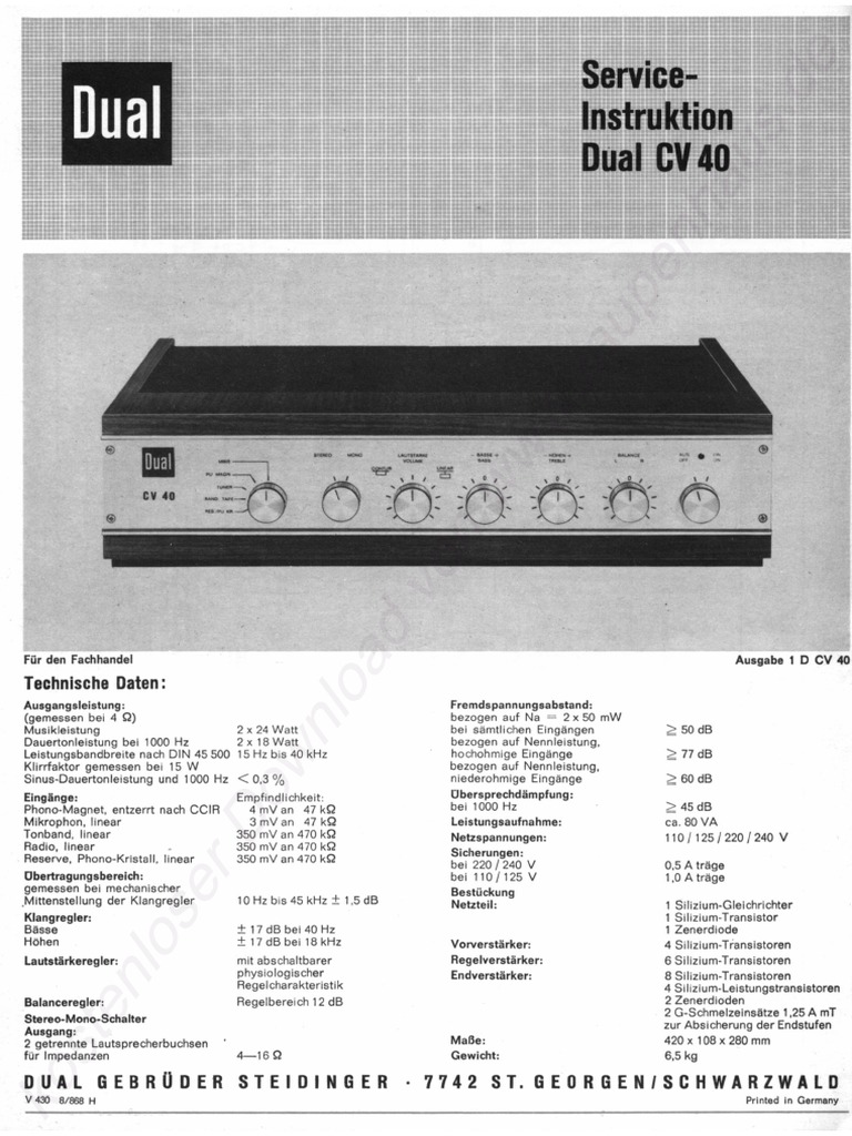Dual cv-40 1968 Instruction SCH | PDF