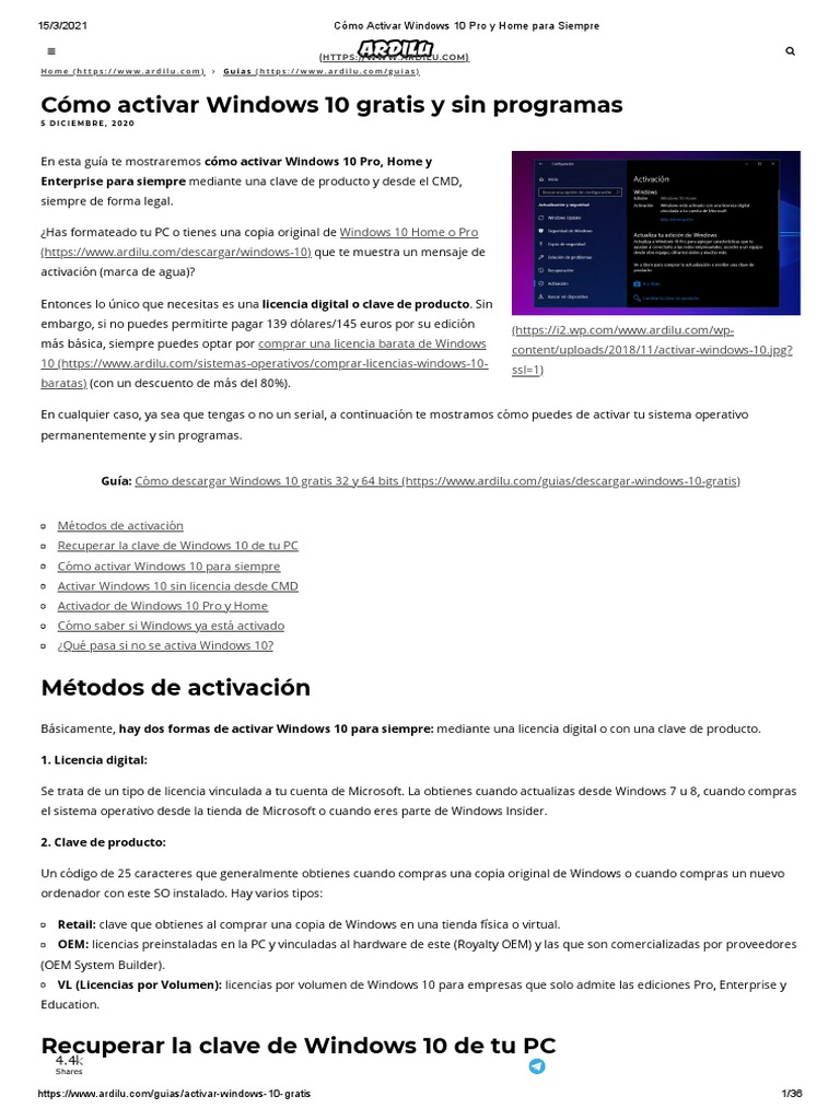 Cómo Activar Windows 10 Pro y Home para Siempre | PDF | Windows 10 ...