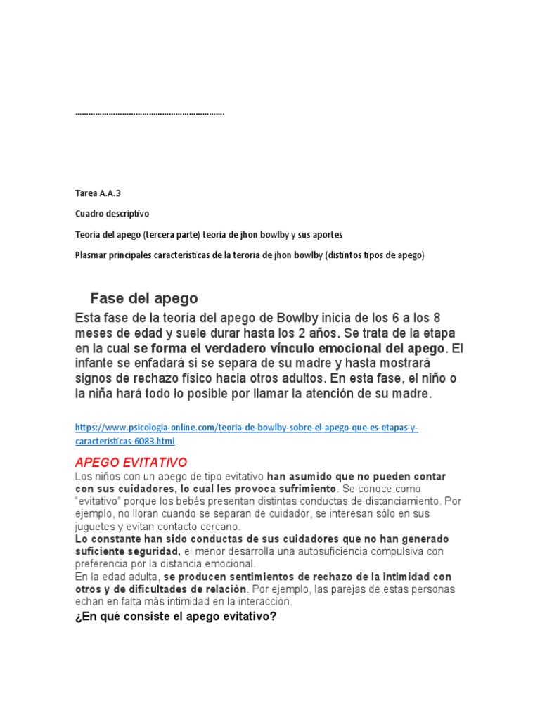 Tareas | PDF | Teoría de apego | Las emociones