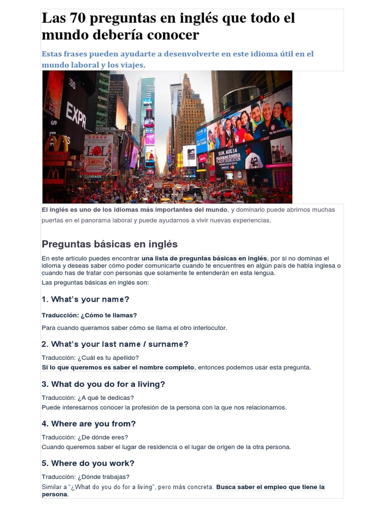 Las 70 Preguntas Ingles | PDF | Traducciones