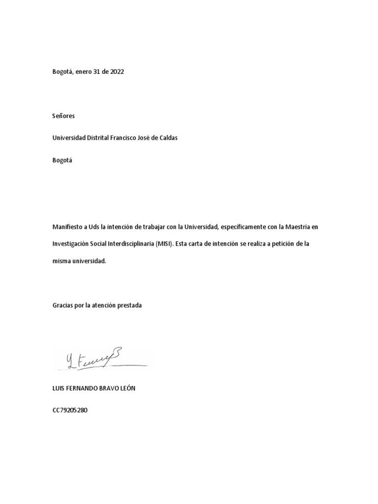 Carta de Intención PDF