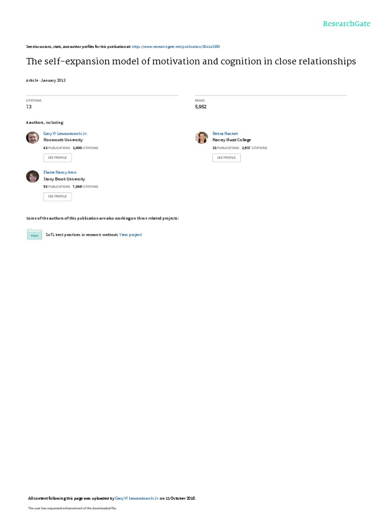 The SelfExpansion Model of Motivation and Cognition in Close