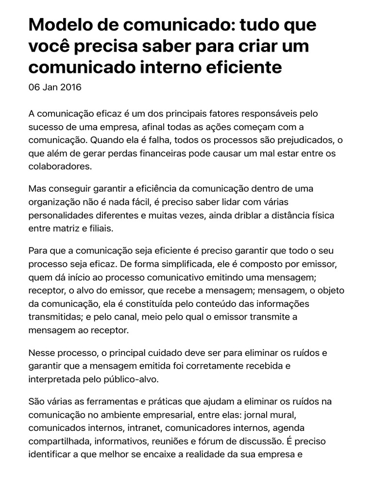 Modelo de Comunicado | PDF | Comunicação | Gestão de recursos humanos