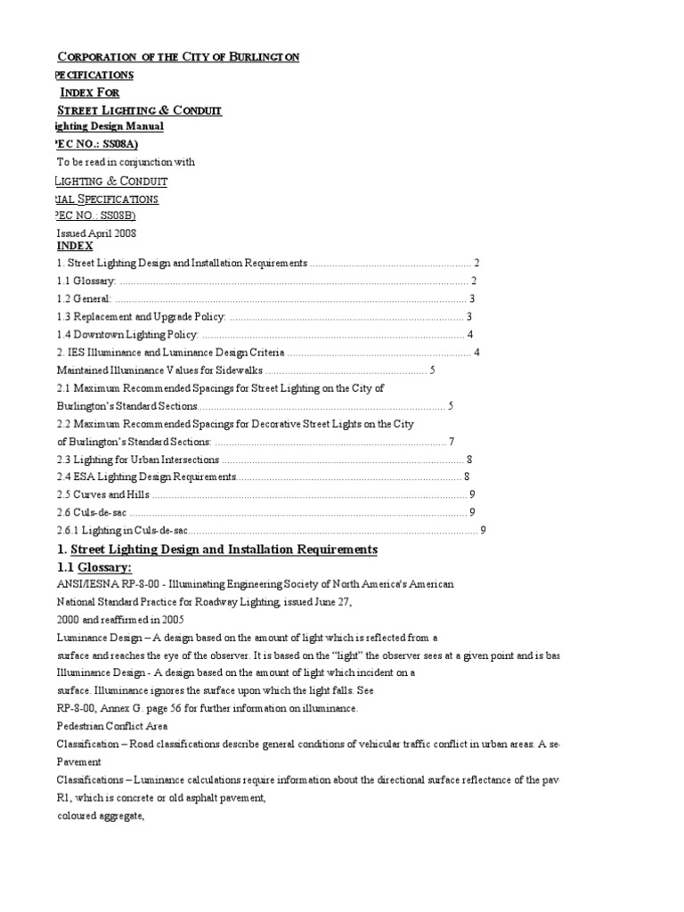 SS8A Street Lighting Design Manual PDF Street Light Lighting