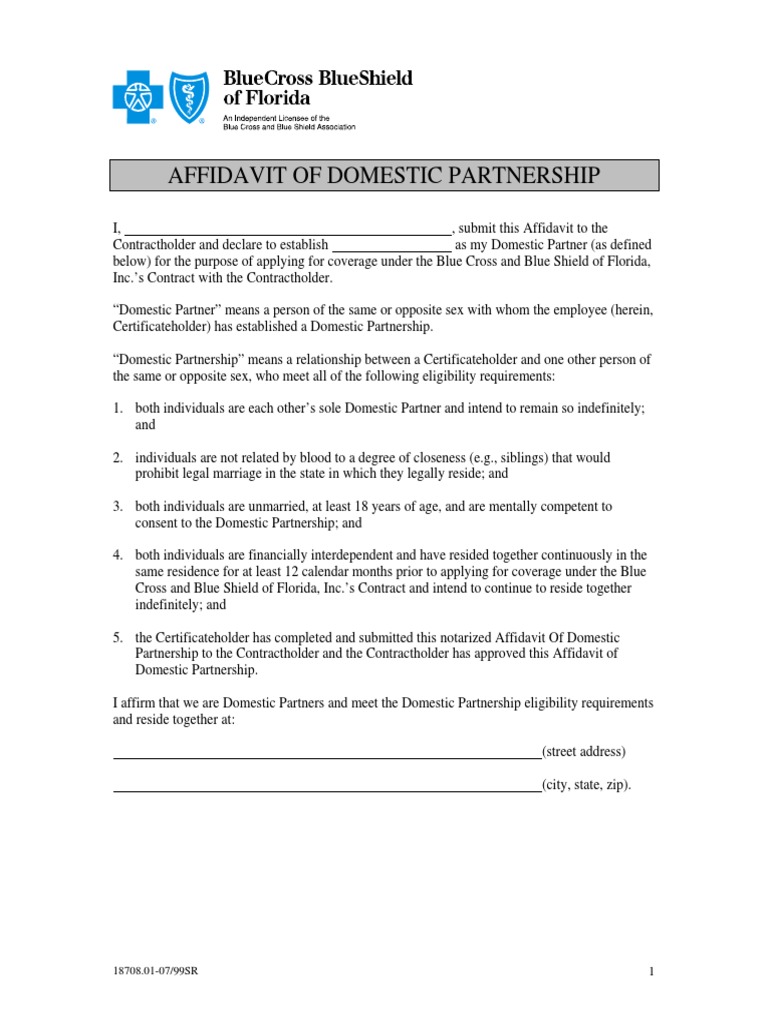 Health Domestic Partner Affidavit | PDF | Domestic Partnership 