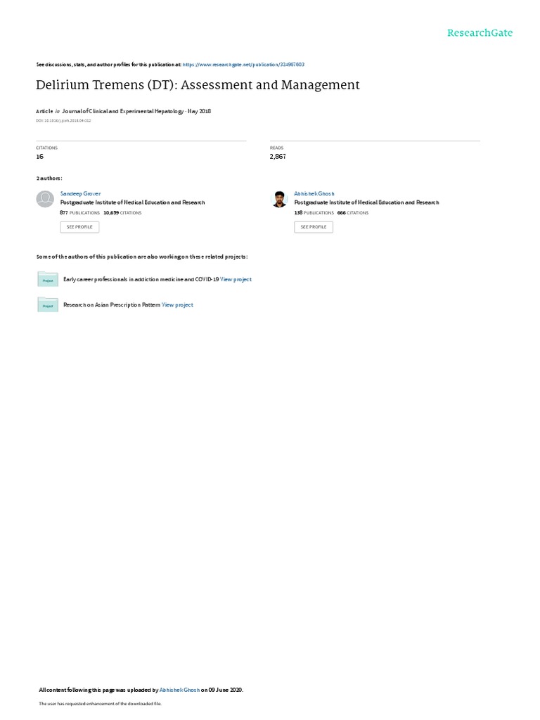 Delirium_Tremens_DT_Assessment_and_Management PDF Alcoholism