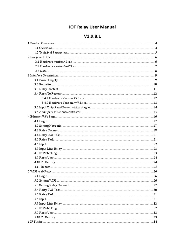 IOT Relay User Manual PDF Port Networking) Ip Address