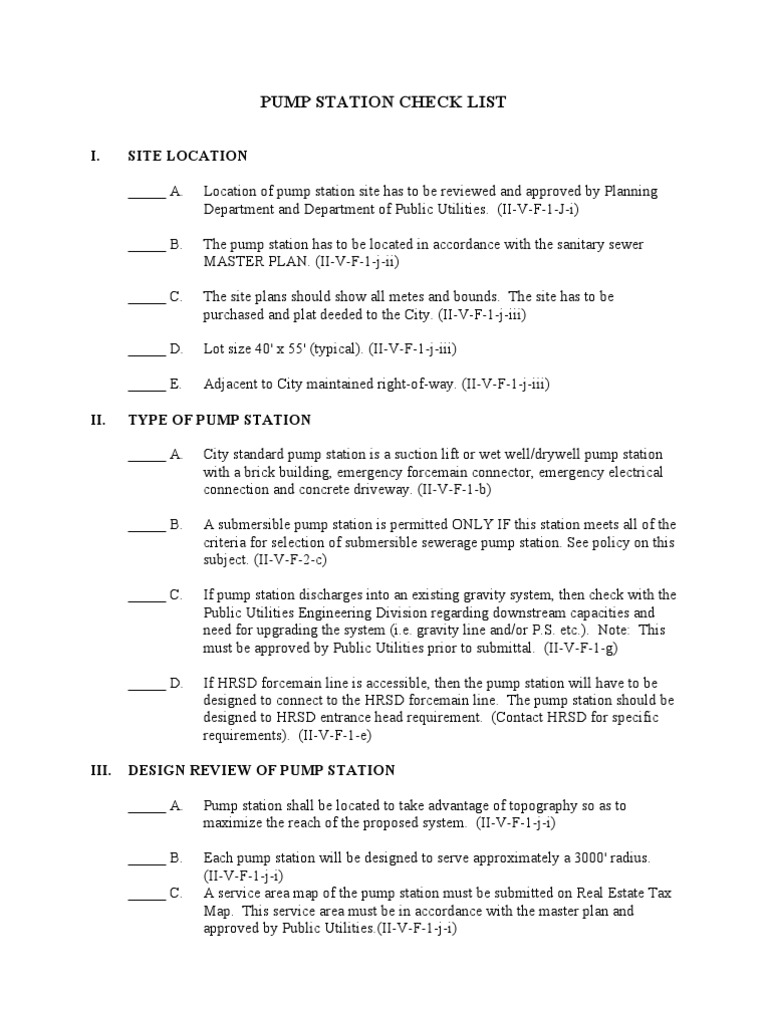 Pump Station Design Checklist | PDF | Pump | Pumping Station
