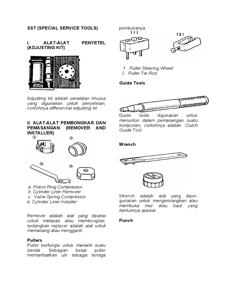 SST (Special Service Tools) I. Alat-Alat Penyetel (Adjusting Kit) | PDF