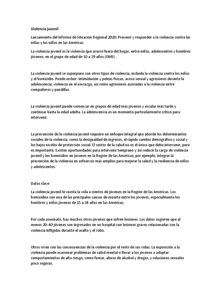 Prevención de la violencia juvenil en Américas | PDF | Juventud | Violencia