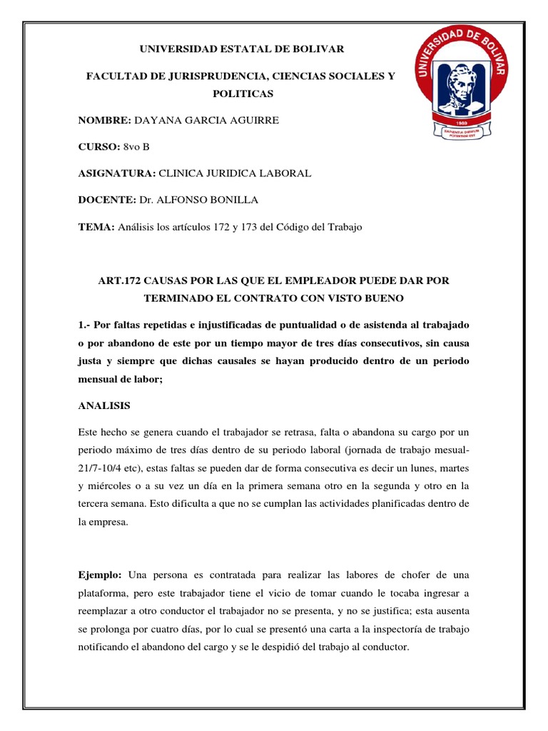 Análisis de los Artículos 172 y 173 del Código Laboral | PDF | Derecho ...
