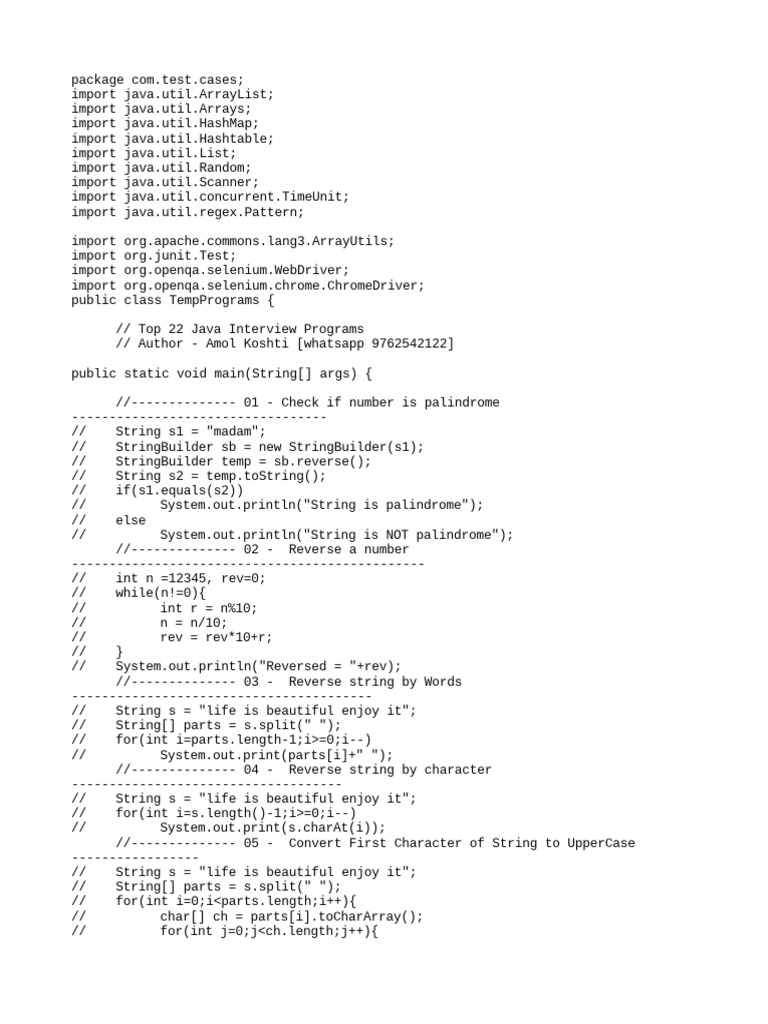 Top 22 Java Interview Programs | PDF | String (Computer Science ...