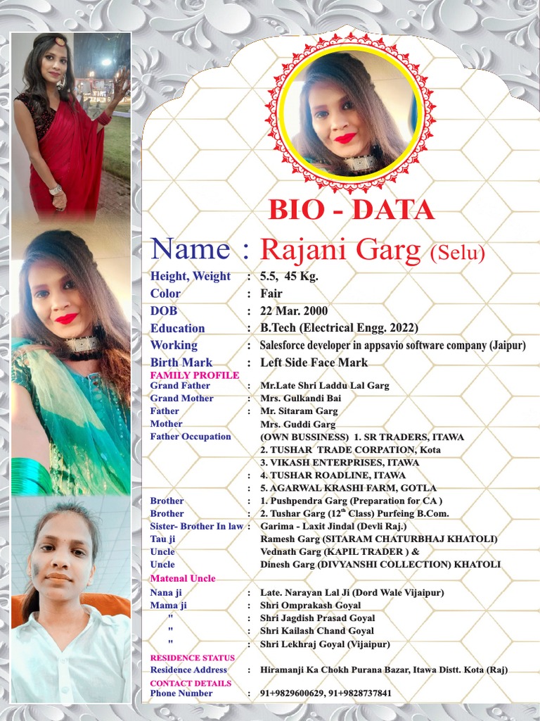 Rajani Garg's Biodata Summary | PDF
