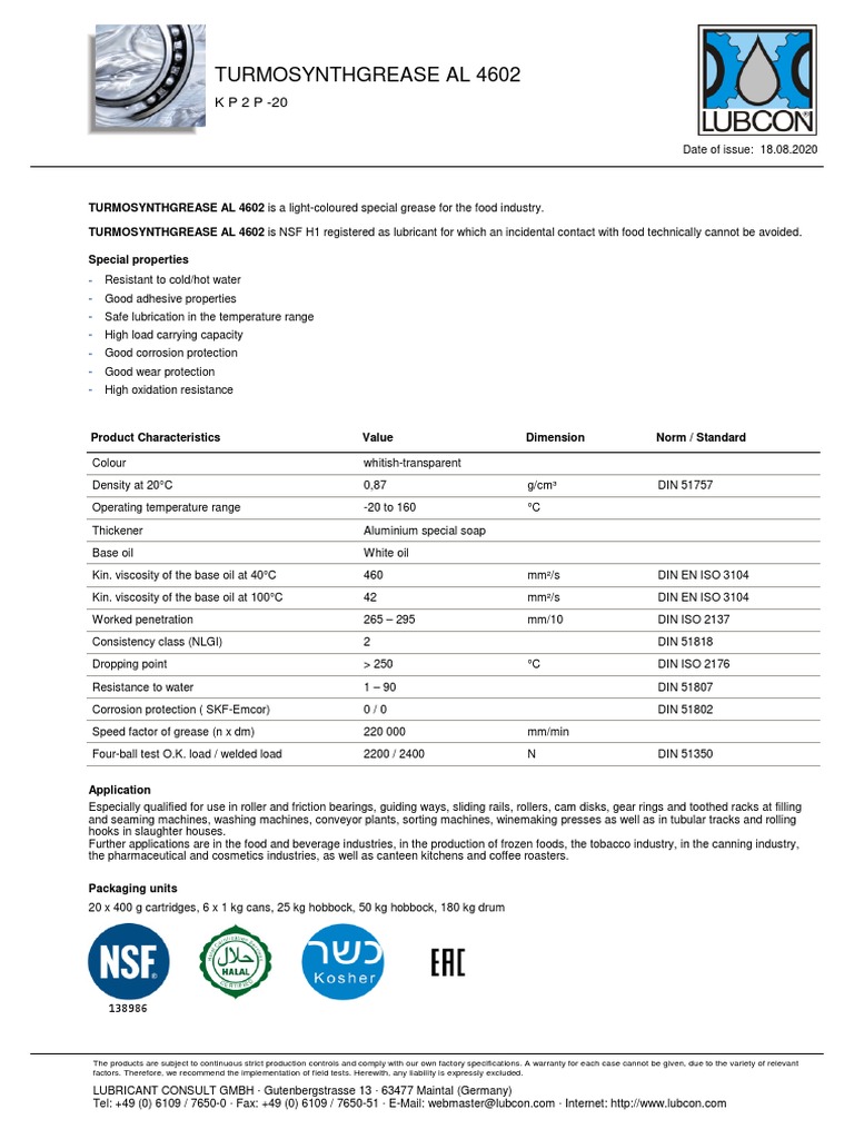 Turmosynthgrease AL 4602 Overview | PDF | Mechanical Engineering ...