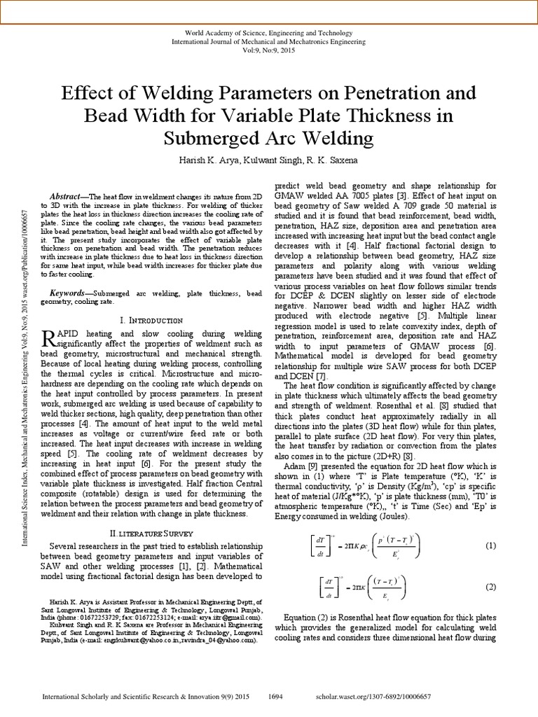 SAW Welding Effect of Welding Parameters On Penetration and Bead Width ...