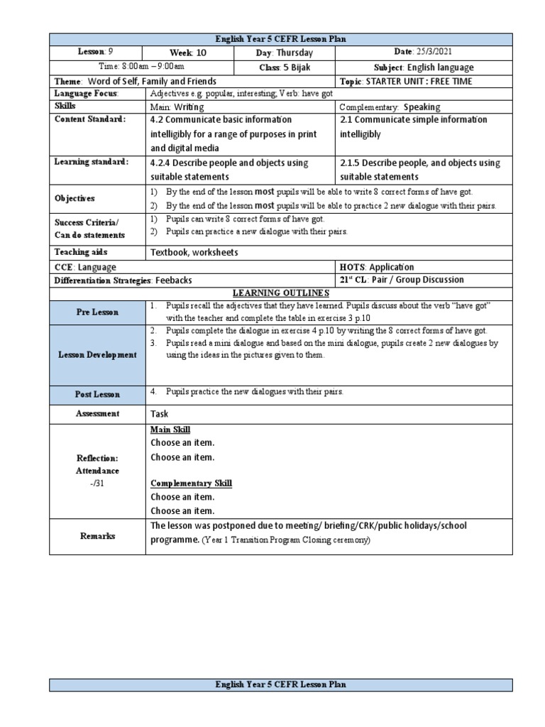 English CEFR Lesson Plan Day 14 | PDF | Lesson Plan | English Language