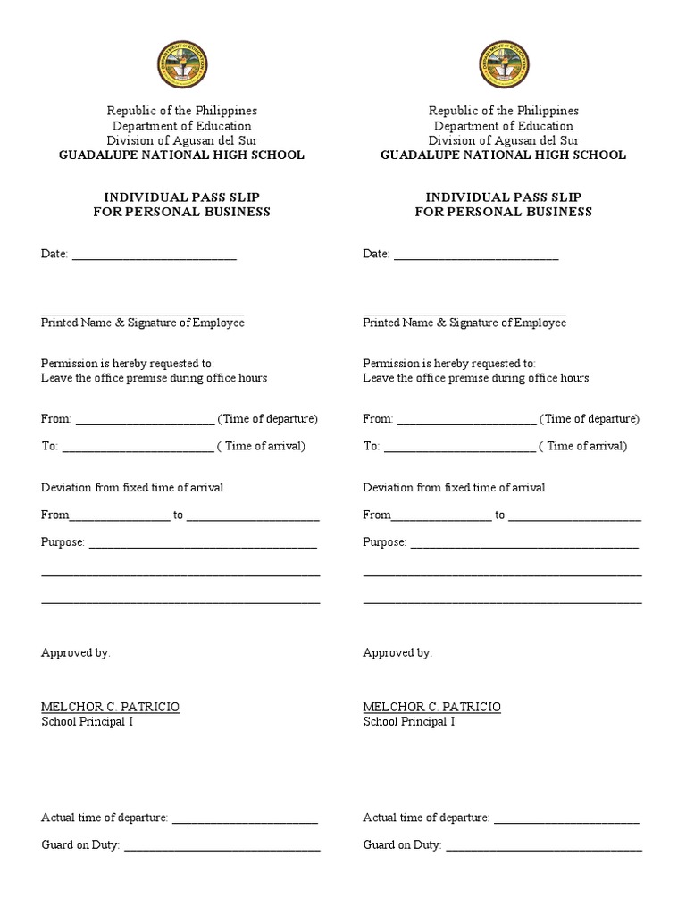 Individual Pass Slip for Employees | PDF