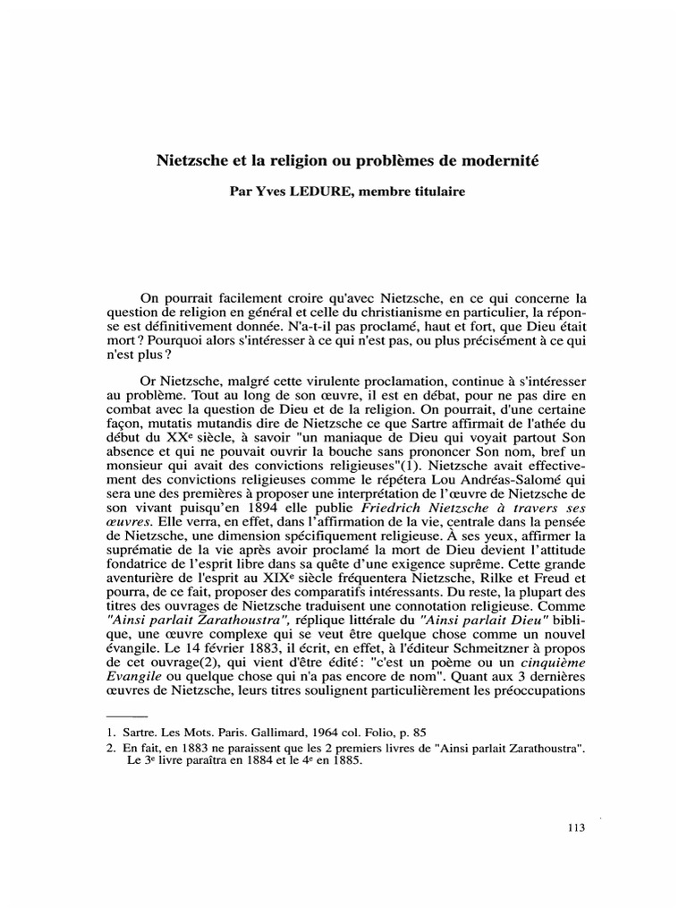 Nietzsche et la question de la religion | PDF | Dieu | Existence