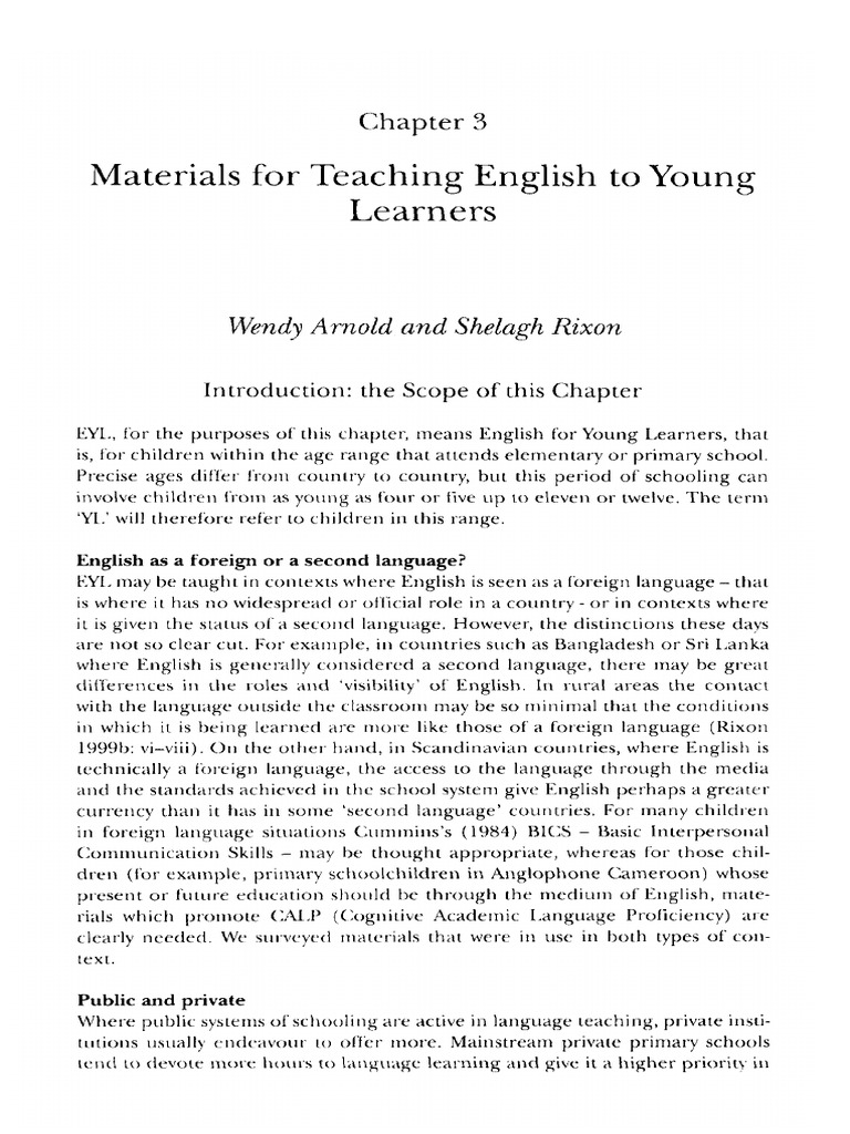 Materials For Teaching English To Young Learners PDF Learning