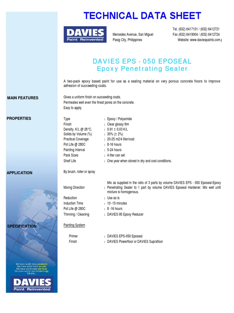 Technical Data Sheet Davies Eps 050 Eposeal Epoxy Sealer