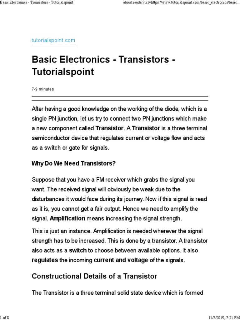 Basic Electronics Transistors Tutorialspoint PDF PN Junction