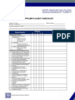 Supplier'S Audit Checklist: Requirements Ratings Remarks 0 1 2 3 4