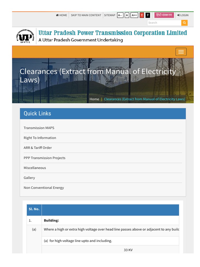 Clearances (Extract From Manual of Electricity Laws) : Quick Links ...