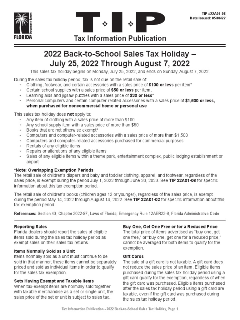 Back To School Sales Tax Holiday 2022 PDF Sales Taxes In The United