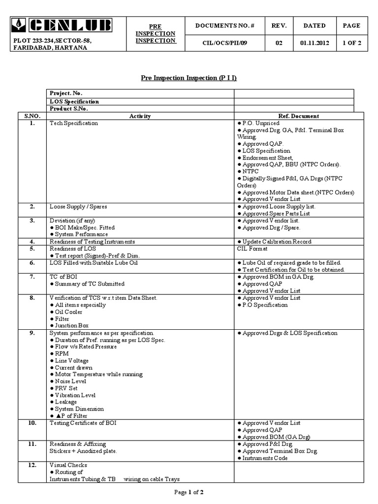 Pre Inspection Inspection PDF Electrical Wiring Electrical Components