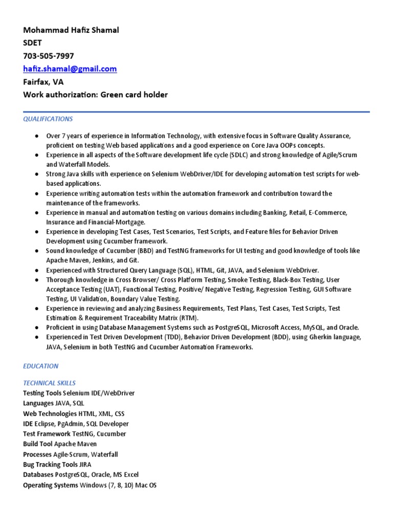 SDET Resume: QA & Automation Expertise | PDF | Selenium (Software ...