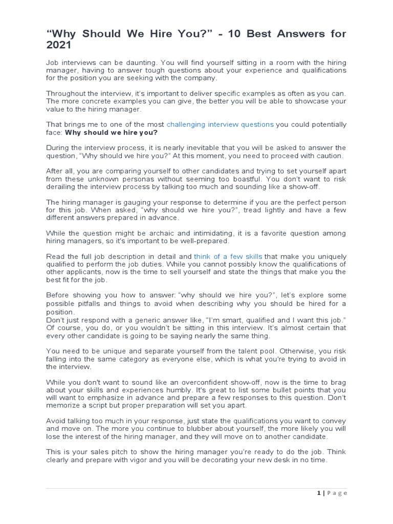 "Why Should We Hire You?" - 10 Best Answers For 2021: Challenging ...
