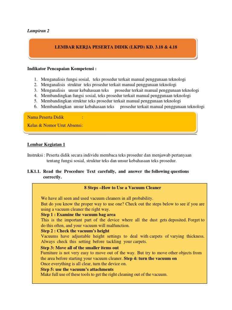 LKPD 1 PDF Vacuum Cleaner Verb