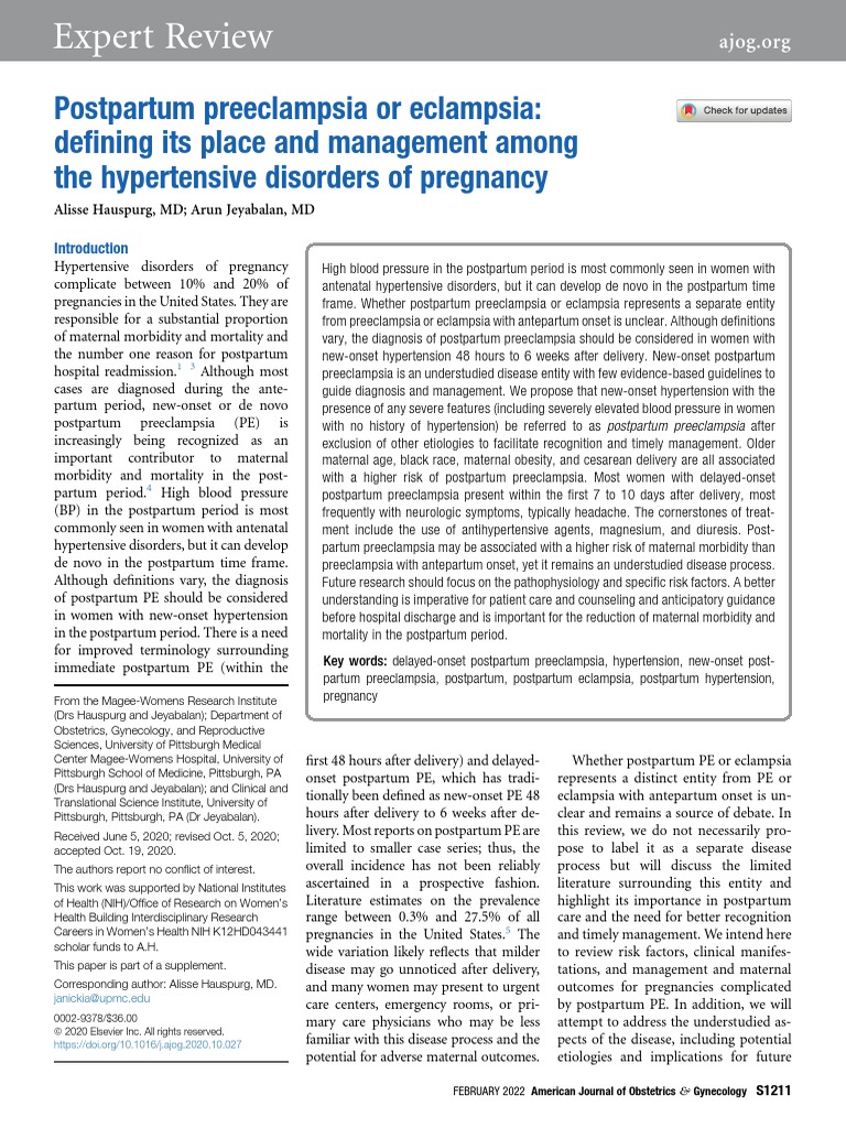 Postpartum Eclampsia or Preeclampsia PDF Hypertension Postpartum