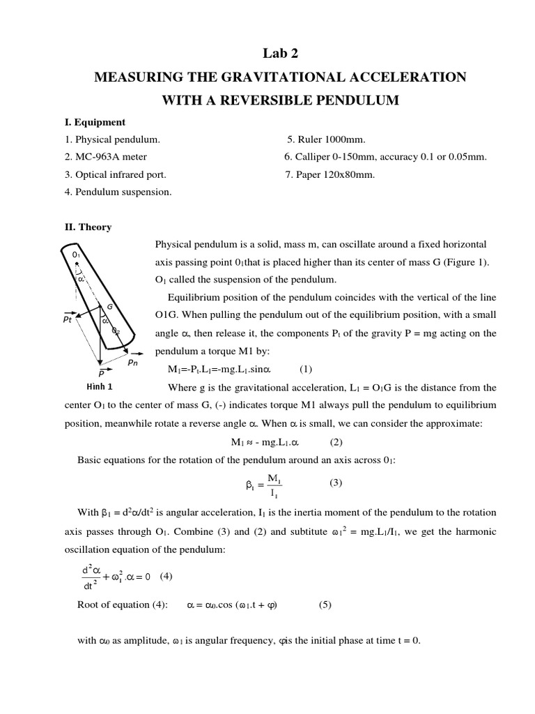 Lab 2 Measuring The Gravitational Acceleration With A Reversible