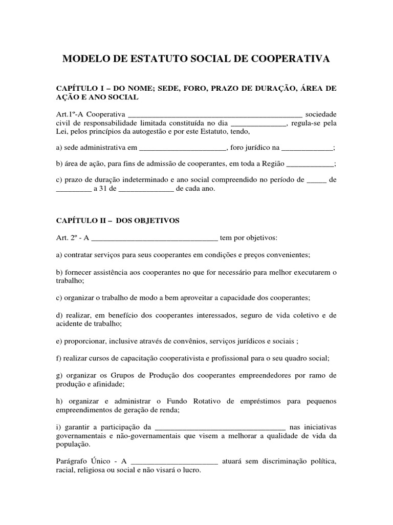 Modelo de Estatuto Social de Cooperativa | PDF | Conselho de Segurança ...