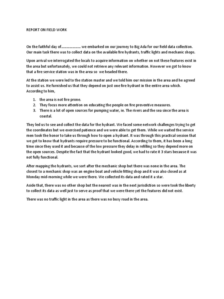 Big Ada Field Data Collection Report | PDF | Travel | Science & Mathematics