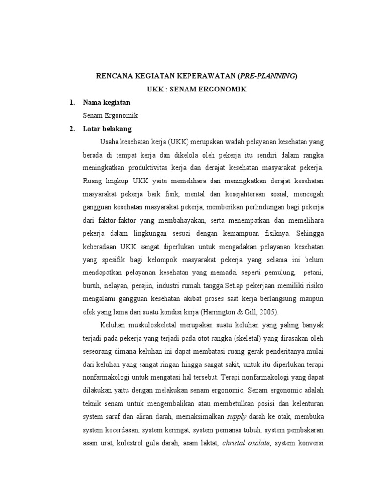 Ukk Pre Planning Senam Ergonomik PDF